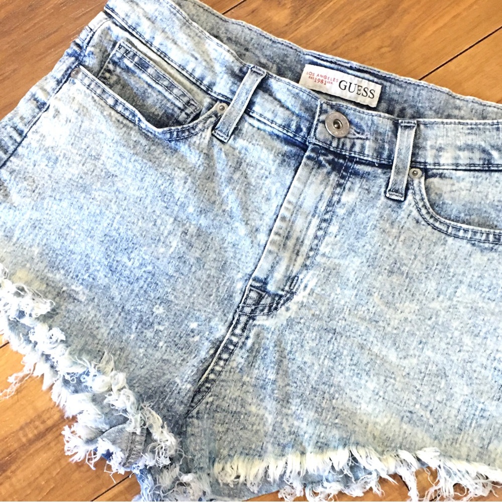 Guess Marciano acid wash denim shorts frayed cut off style trending summer